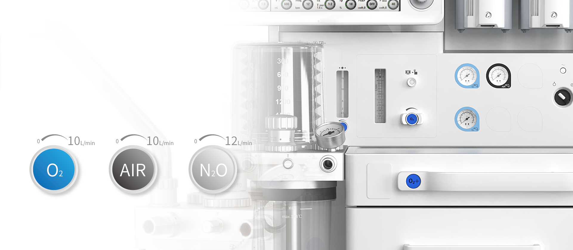 结合黄铜材质蒸发器、电控流量计、精密传感器<br>可准确控制吸入新鲜气体